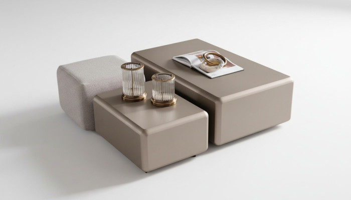 Beige Couchtisch und Hocker Set aus Textil modern und vielseitig