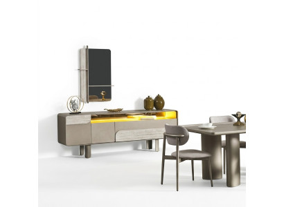 Elegante Beigefarbene Holzkonsole mit Spiegel in Stilvollem Design