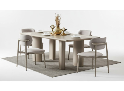Eleganter Beiger Esstisch mit Holzbeinen und 4 Textilstühlen