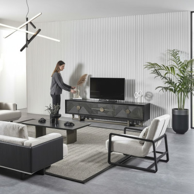 Moderner Wohnzimmermöbel-Set aus Textil in Braun mit Sessel