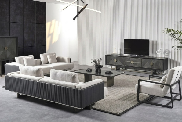 Moderner Wohnzimmermöbelset aus Holz in Braun mit Sofas, Sessel