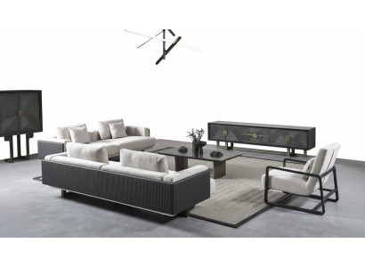 Moderner Wohnzimmermöbelset aus Holz in Braun mit Sofas, Sessel