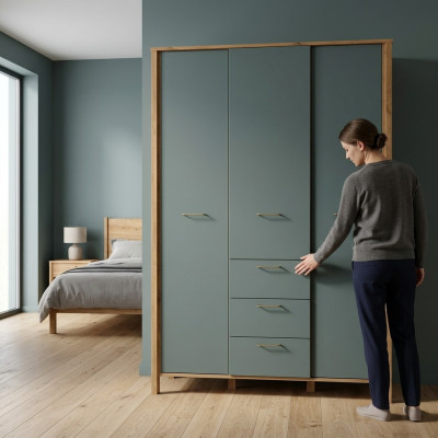 Großer Garderobenschrank Standkleiderschrank Kleiderstangen Schubladen