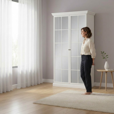 Kleiderschrank Stoff Garderobe mit Spiegel Spiegelschrank 2-türiger