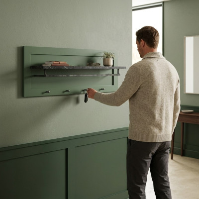 Wandgarderobe Wandablage Hakenleiste mit Kleiderstange Garderobenleiste