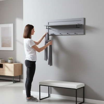Wandgarderobe Garderobenleiste Wandablage Hakenleiste mit Kleiderstange