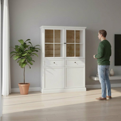 Buffet Schrank Küchenanrichte Glasvitrine Vitrinenschrank 2 Schubladen
