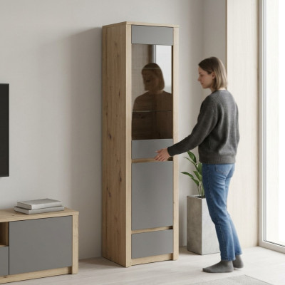 Schrank Anrichte Vitrinenschrank Glasfront Glas-Regalböden Schublade