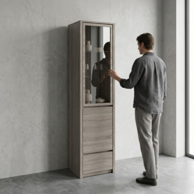 Moderní elegantní vitrína ze šedého dřeva