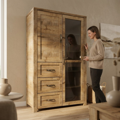 Vitrinenschrank aus Holz in Braun modern eleganter Stil