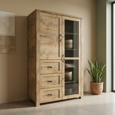 Vitrinenschrank aus Holz in Braun modern eleganter Stil