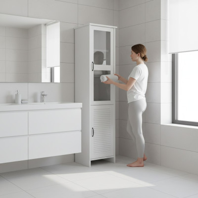 Vitrinenschrank Weiß Modernes MDF-Glas Möbelstück