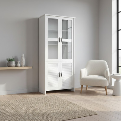 Vitrinenschrank Weiß MDF Glas modern elegant
