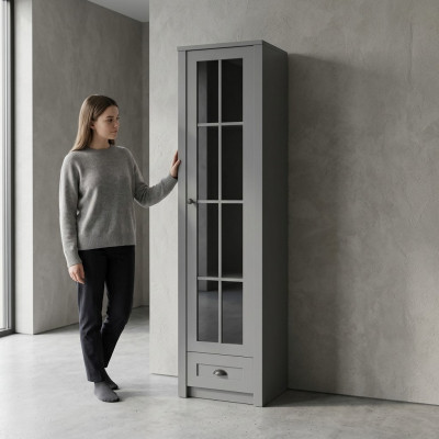 Vitrinenschrank Grau Holz Modern Elegant