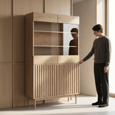 Regalschrank Schrank Holzschrank Buffet Vitrinenschrank Mit Glasfront
