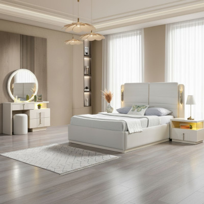 Polsterbett Schlafzimmer 2 Nachttische modern elegant 5tlg Set