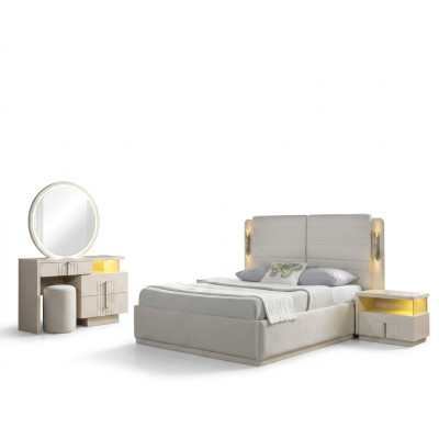 Polsterbett Schlafzimmer 2 Nachttische modern elegant 5tlg Set
