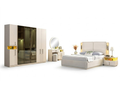 Komplettes Schlafzimmer Set modern Bett Kleiderschrank Nachttische