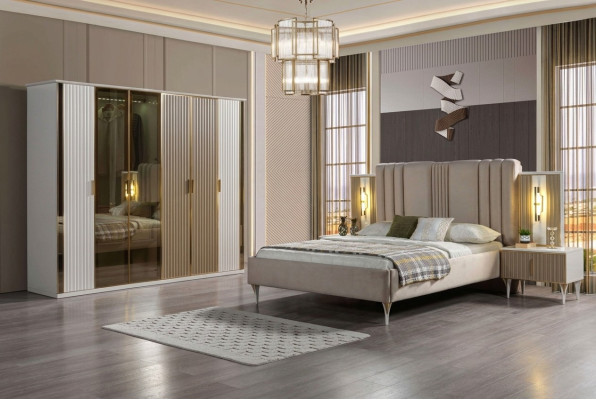 Schlafzimmer Set Bett 2 Nachttische Kleiderschrank modern 4tlg