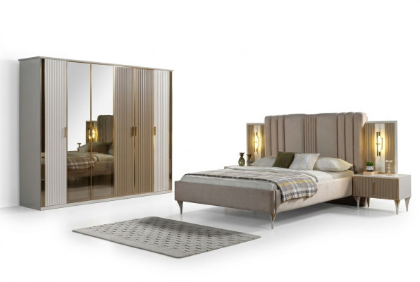 Schlafzimmer Set Bett 2 Nachttische Kleiderschrank modern 4tlg