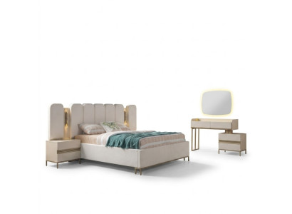 Komplettes Schlafzimmer-Set mit Kommode Spiegel Bett & Nachttischen