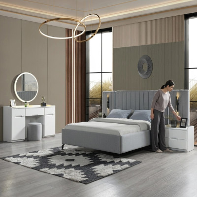 Schlafzimmer 5tlg. Bett + 2 Nachttische Möbel Set elegant