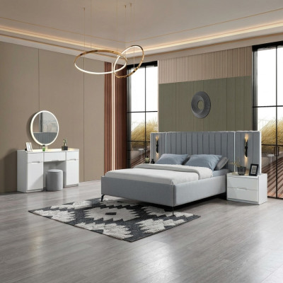Schlafzimmer 5tlg. Bett + 2 Nachttische Möbel Set elegant