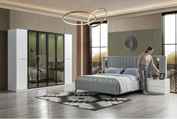 Komplett Schlafzimmer 4tlg Set Bett Schrank Nachttische Holz