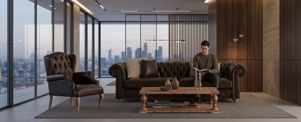 Sofa mit Sessel für das Wohnzimmer Moderne Gemütlichkeit ohne Übermaß