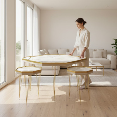 Couchtisch Set 5 tlg Design Holz Beistelltisch Wohnzimmer