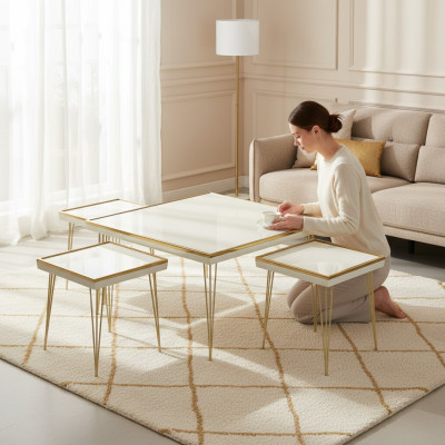 Couchtisch Set 5-teilig Wohnzimmer Beistelltisch modern Holz