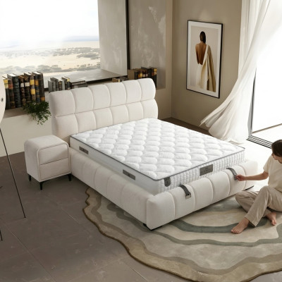 Elegantes Blaues Bett mit Matratze aus Textil und Holz