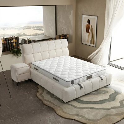 Elegantes Blaues Bett mit Matratze aus Textil und Holz