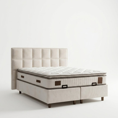 Elegantes Bett mit Matratze aus Textil in Beige