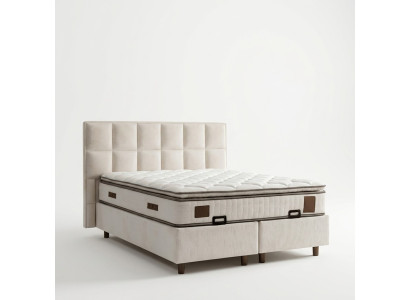 Elegantes Bett mit Matratze aus Textil in Beige