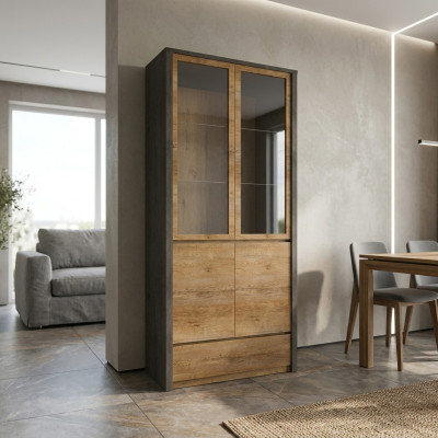 Vitrinenschrank Küchenbuffet Anrichte Vitrine Schublade Glas-Regale
