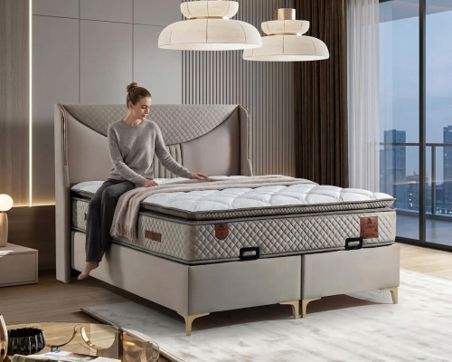 Das Bett mit Matratze im modernen Stil wird jedes Schlafzimmer verschönern.