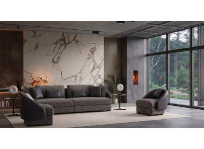 3 Sitzer Sofa 2x Sessel Grau Wohnzimmer Stil Modern komfortabel