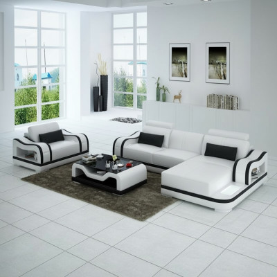 Ledersofa Couch Wohnlandschaft Ecksofa + Sessel Eck Garnitur Modern G8030E