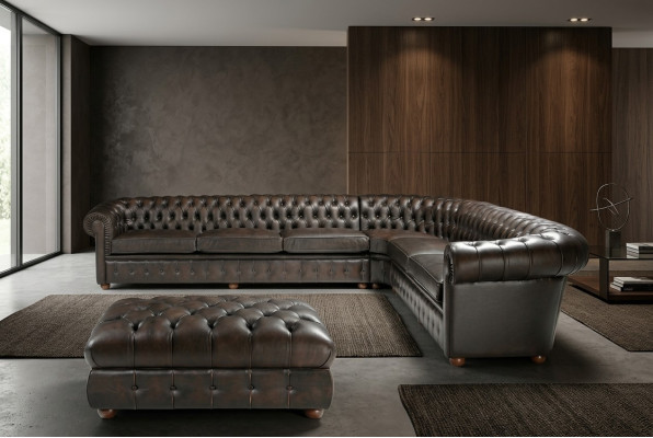 Klassische Ecksofa Eckcouch Couch Sofa Polster Leder Sitz Chesterfield Garnitur