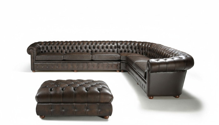 Klassische Ecksofa Eckcouch Couch Sofa Polster Leder Sitz Chesterfield Garnitur