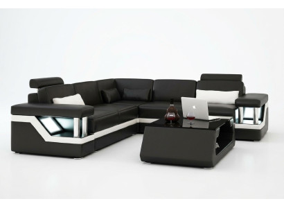LEDERSOFA XXL GARNITUR WOHNLANDSCHAFT ECKCOUCH LEDER ECKSOFA SCHWARZ / WEIß