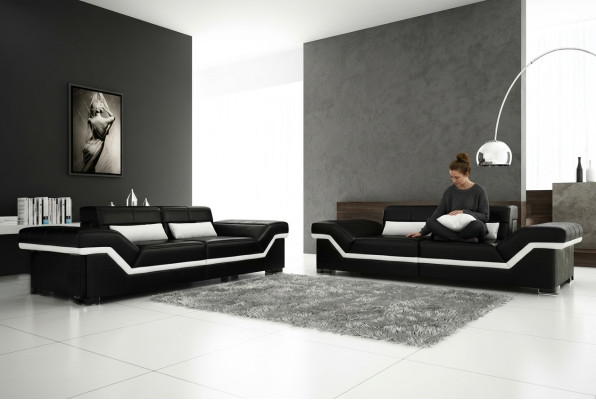 LEDERSOFA BIG SOFA 3+3 DESIGN SOFA POLSTER LEDER GARNITUR COUCH SOFAGARITUR NEU