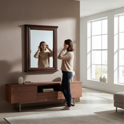 Klasický designer rámu z pravého dřeva XXL zrcadlo 107x71 zrcadlo - Model W-L3