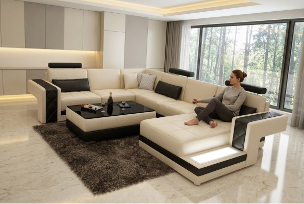 Modern Ledersofa Couch Wohnlandschaft Ecksofa Eck Garnitur Dekor Design