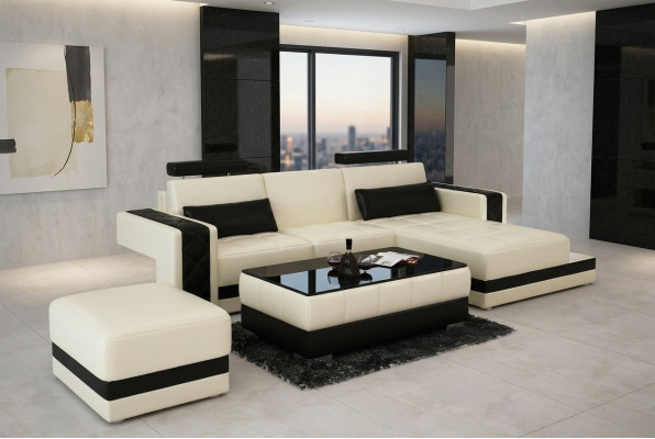 Ledersofa Couch Wohnlandschaft Ecksofa Eck Dekor Garnitur Design Modern