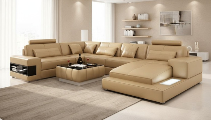 Ledersofa Couch Wohnlandschaft Modern Ecksofa Eck Dekor Garnitur Design