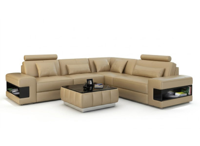 Ledersofa Couch Modern Wohnlandschaft Ecksofa Eck Dekor Garnitur Design