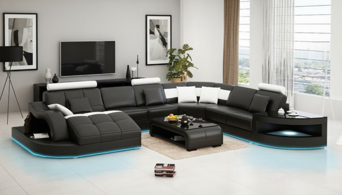 Ledersofa Couch Wohnlandschaft Ecksofa Eck Garnitur Design Modern Neu Sofa
