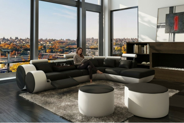 Ecksofa Sofa Couch Polster Wohnlandschaft Leder Eck Sofas Garnitur sofas Madrid